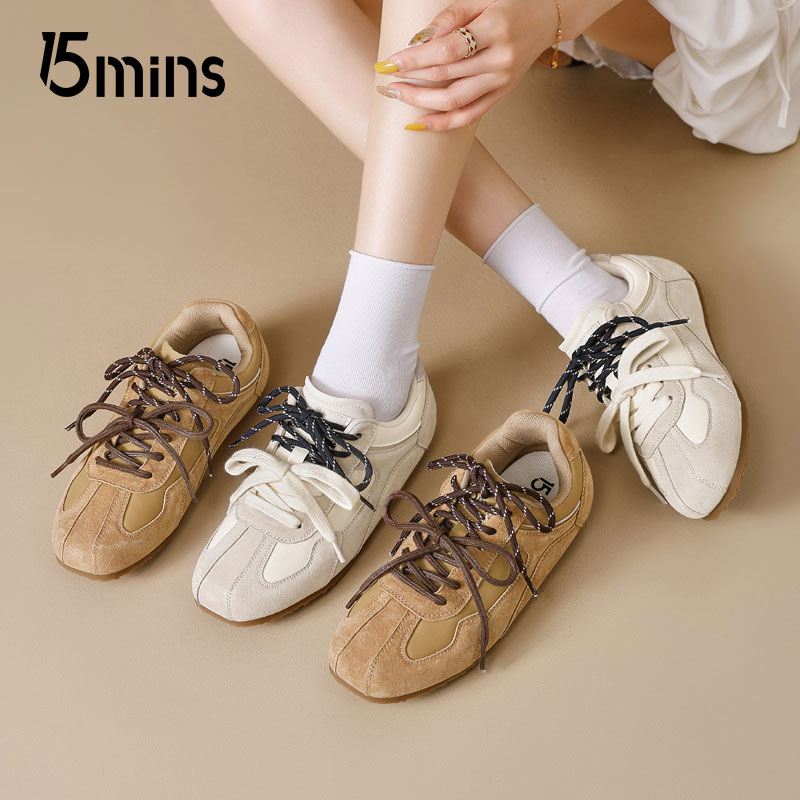 15mins棕色平底德训鞋女2025秋冬