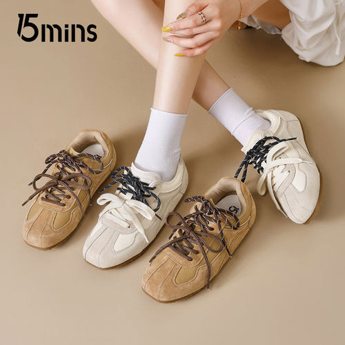 15mins棕色平底德训鞋女2025秋冬