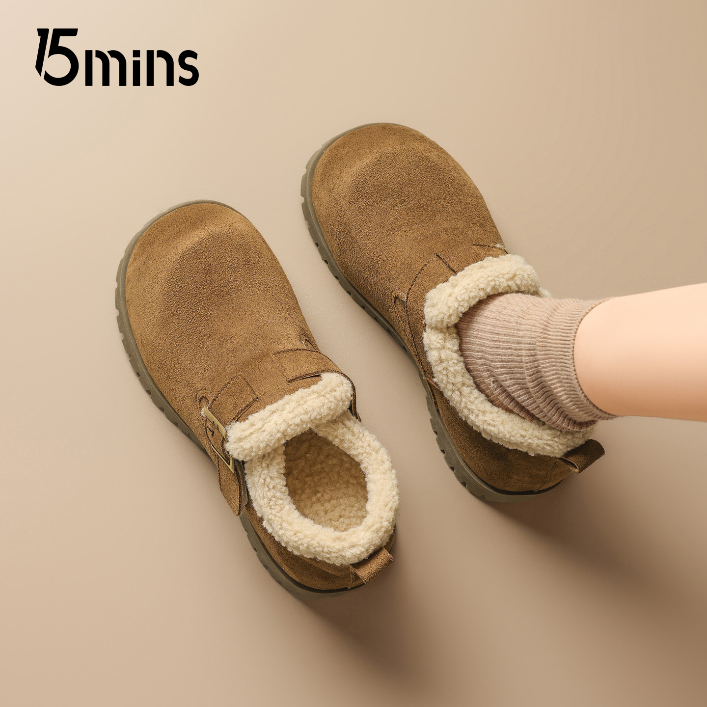 15mins厚底加绒勃肯鞋女2025新款