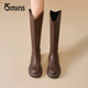 15minsV口长筒靴女2025新款 秋季 显瘦小个子长靴不过膝高筒骑士靴
