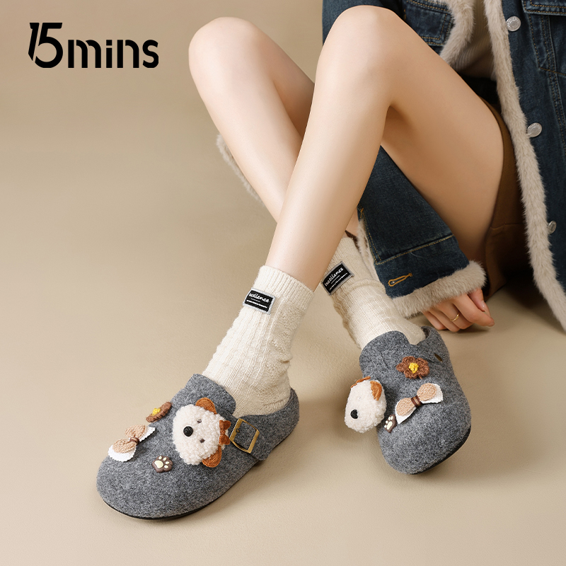 15mins厚底毛绒面勃肯鞋半拖女款