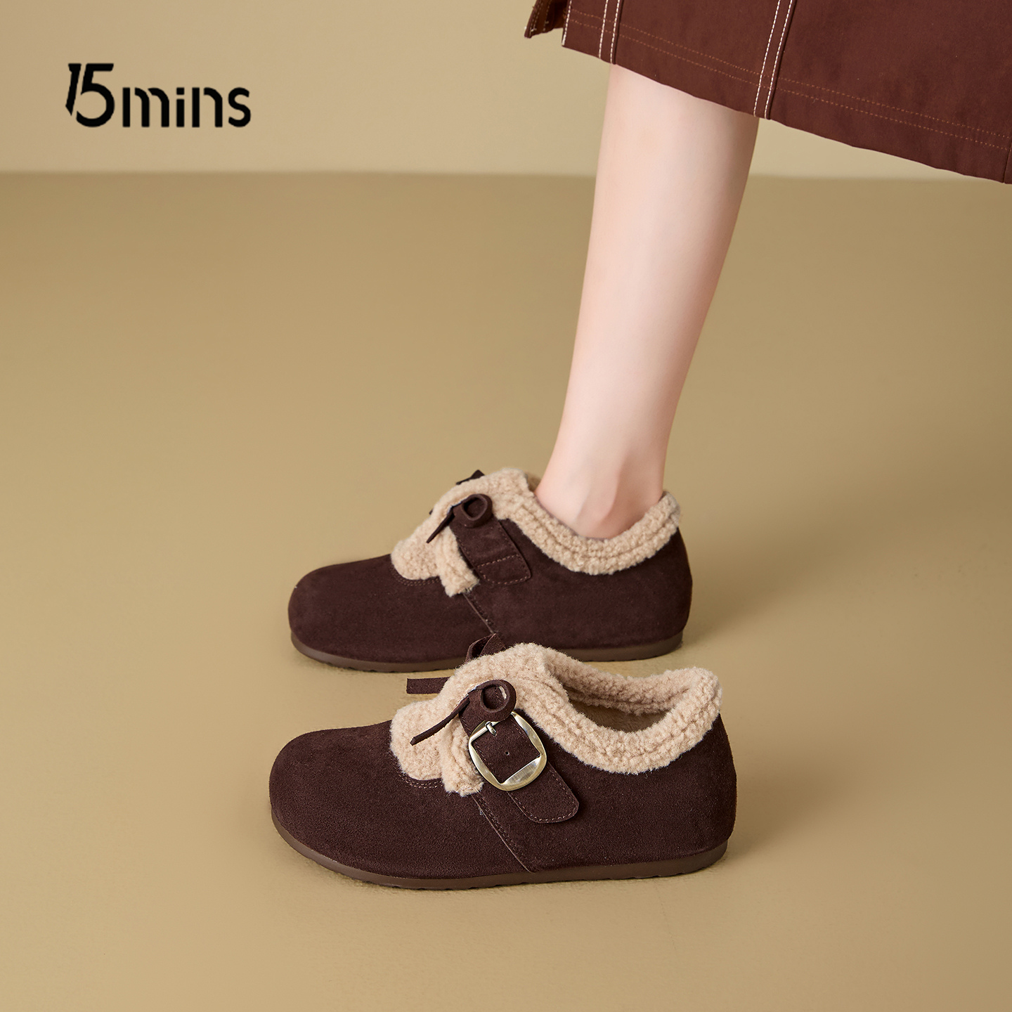 15mins勃肯雪地靴女加绒毛毛鞋子