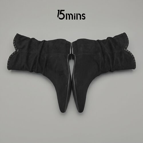 15mins官方旗舰店复古粗跟女靴