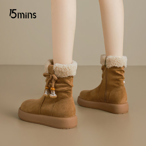 15mins厚底雪地靴女款棉鞋短靴子