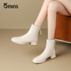 15mins法式 粗跟白色瘦瘦靴子 中跟踝靴2025新款 小短靴女高跟鞋 夏季