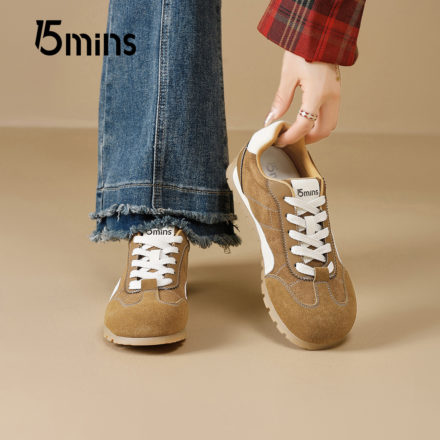 15mins棕色德训鞋女2025新款秋