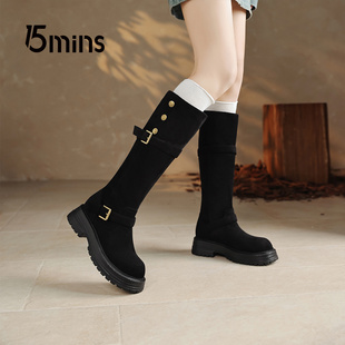15mins皮带扣高筒靴女长筒靴2026正流行新款厚底绝美巨好看的鞋子