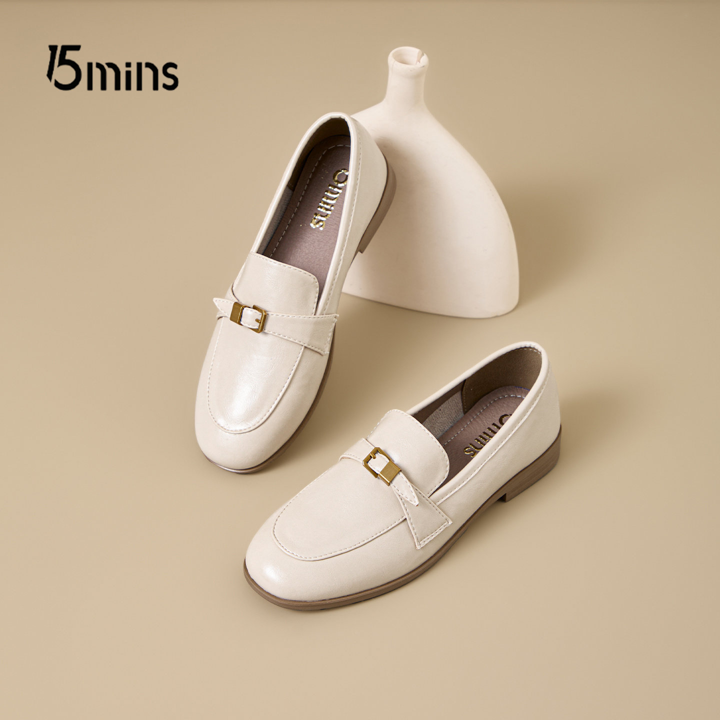 15mins白色小皮鞋女2026新款春季低跟漆皮乐福鞋通勤一脚蹬豆豆鞋,女鞋,乐福鞋（豆豆鞋）,淘宝优惠券,粉丝福利购,淘宝优惠卷