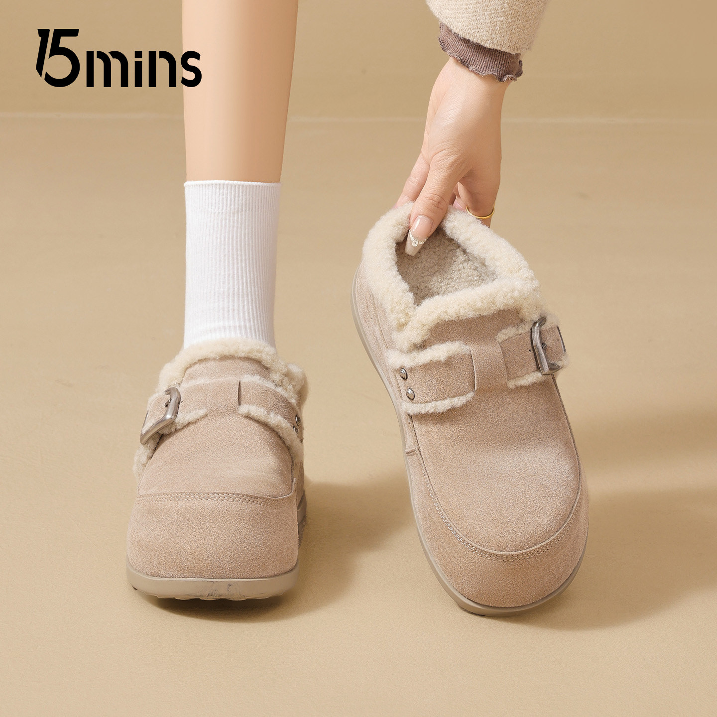 15mins加绒厚底包头勃肯半拖女