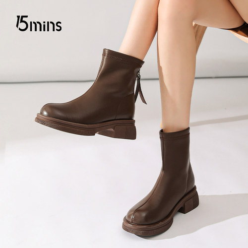 15mins厚底马丁靴加绒短靴