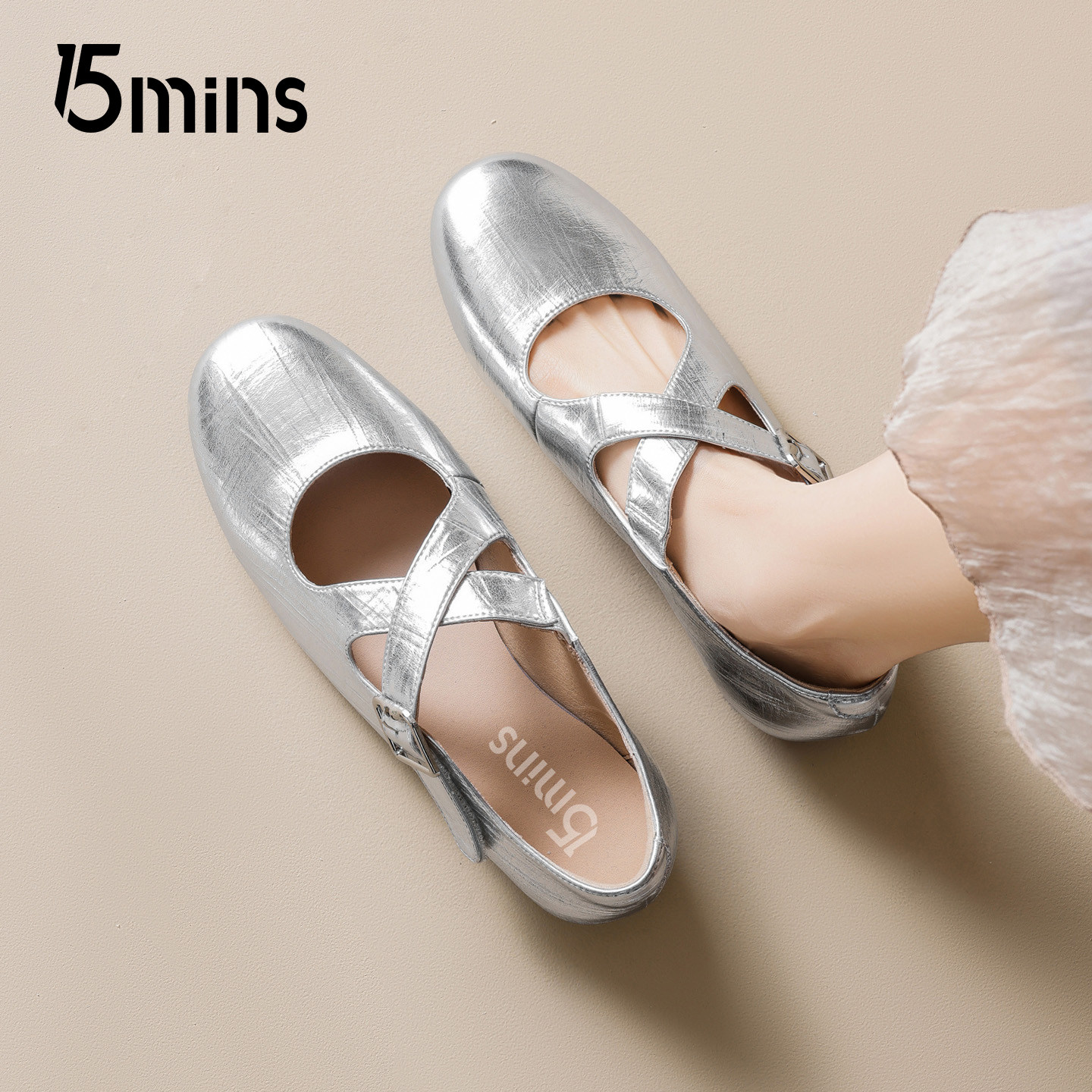 15mins银色玛丽珍鞋女款2026春季新款软底浅口芭蕾舞鞋不累脚单鞋,女鞋,玛丽珍鞋,淘宝优惠券,粉丝福利购,淘宝优惠卷