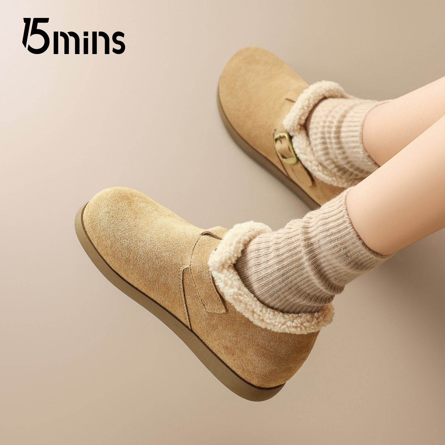 15mins加绒勃肯鞋女2025新款冬季