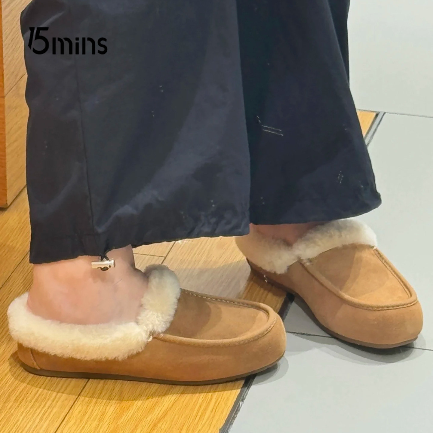 15mins复古厚底圆头毛毛鞋女款