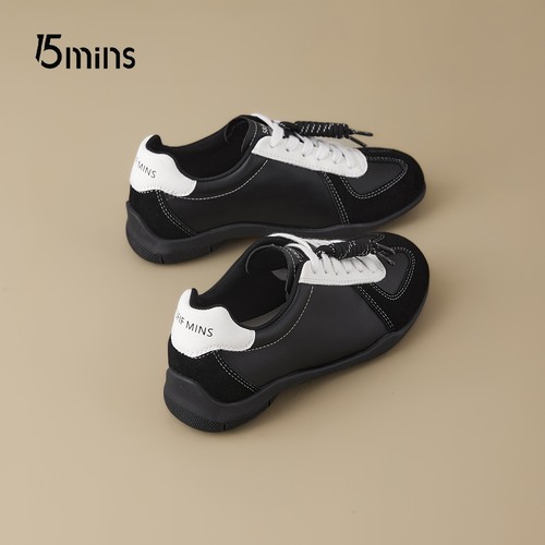 15mins黑色德训鞋女平底休闲鞋