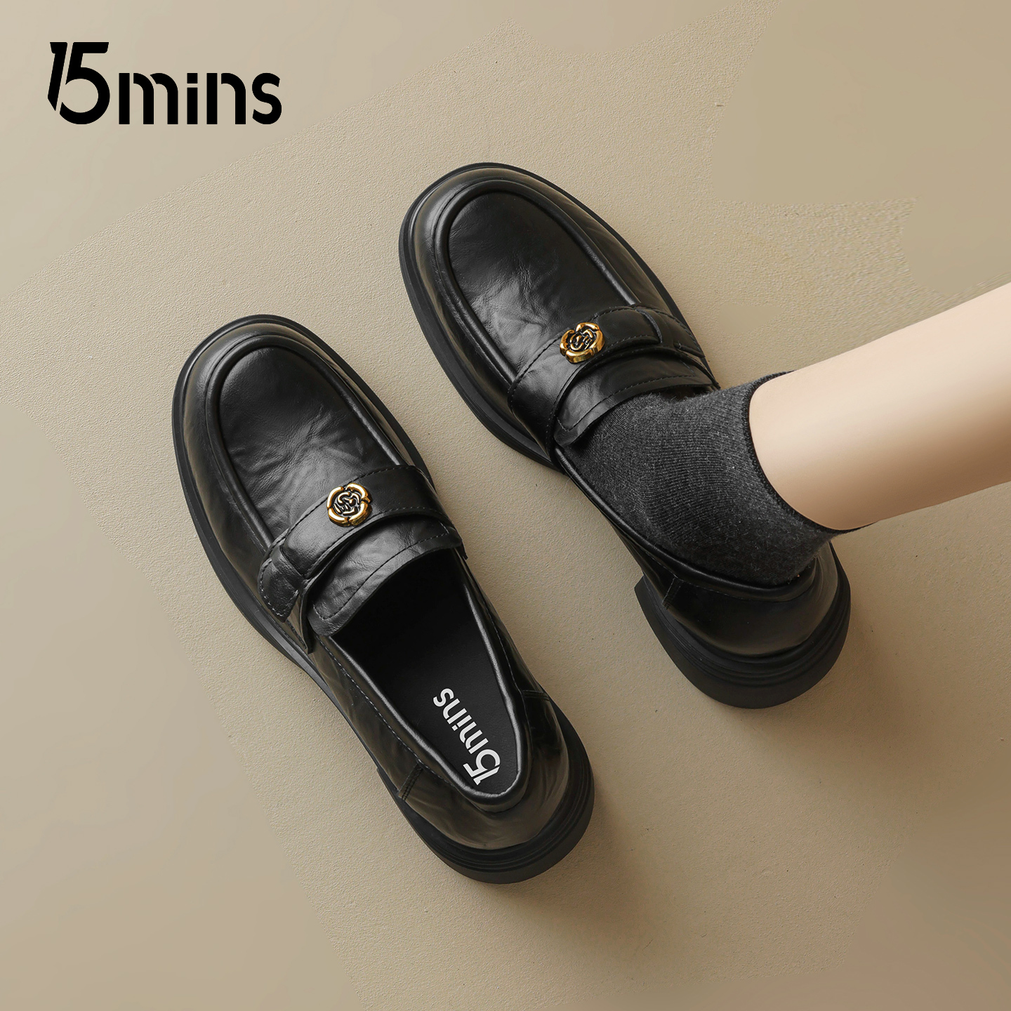 15mins厚底乐福鞋女2025新款秋季