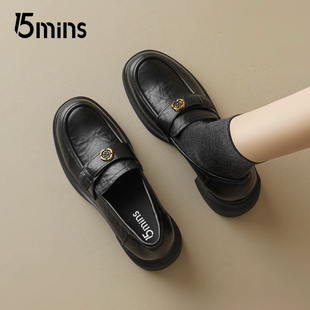 女款 复古粗跟小皮鞋 2026新款 小个子增高单鞋 春季 15mins厚底乐福鞋