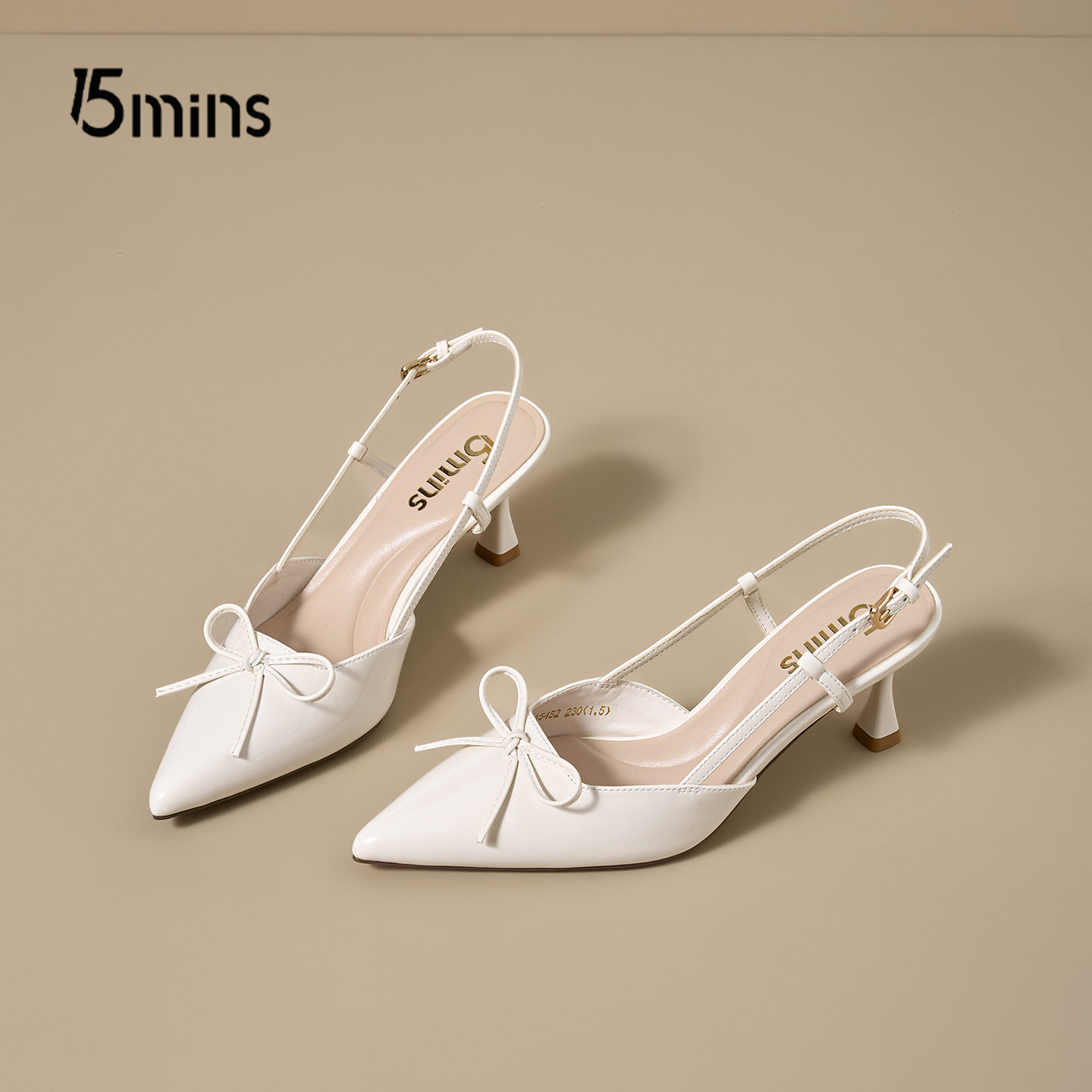 15mins法式尖头细跟凉鞋女2026新款春季蝴蝶结后绊带后空高跟鞋