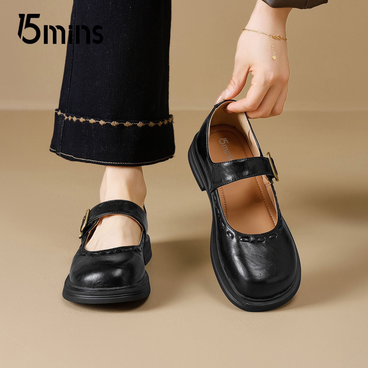 15mins时尚复古玛丽珍鞋女