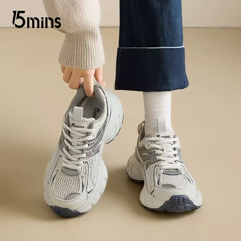 15mins小个子老爹鞋女2025新款春季厚底增高时尚百搭休闲运动鞋女
