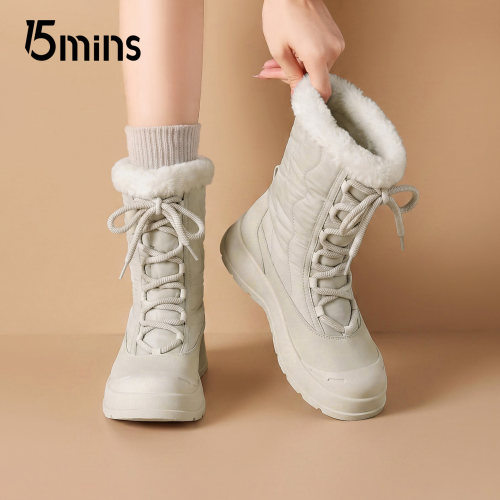 15mins米色厚底雪地靴女士