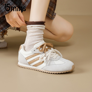 15mins复古内增高德训鞋女2026新款早春厚底运动鞋子阿百搭甘板鞋