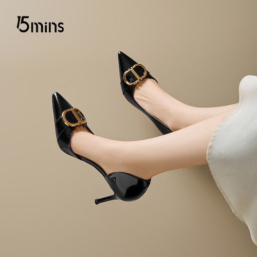 15mins优雅风尖头高跟鞋女2026夏
