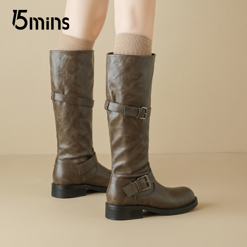 15mins复古英伦风骑士靴女款