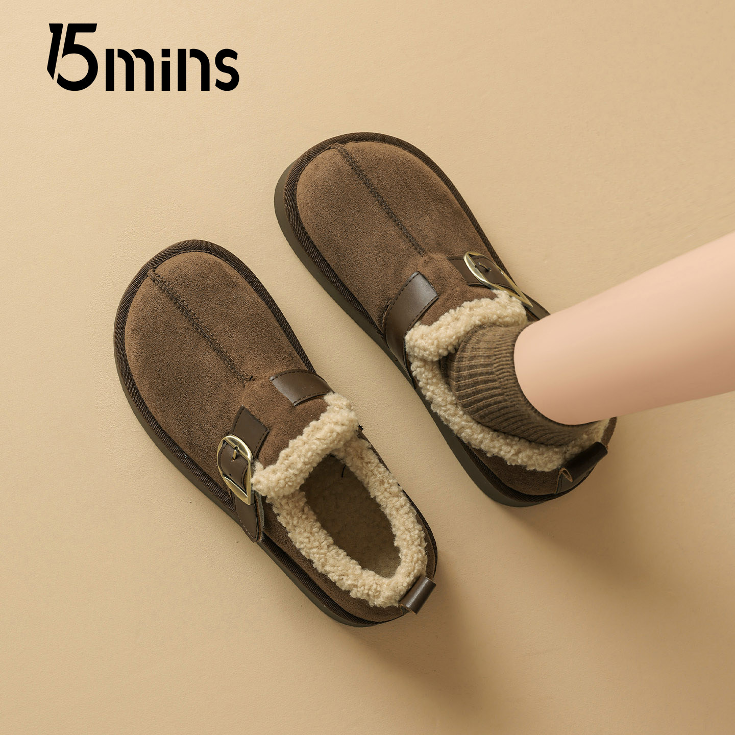 15mins厚底加绒勃肯鞋女2025新款冬季一脚蹬毛毛鞋保暖加厚雪地靴,女鞋,勃肯鞋/软木鞋,淘宝优惠券,粉丝福利购,淘宝优惠卷