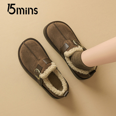 15mins厚底加绒勃肯鞋女2025新款冬季一脚蹬毛毛鞋保暖加厚雪地靴