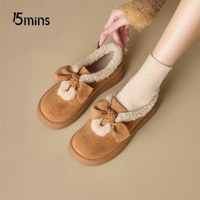 15mins蝴蝶结厚底毛毛鞋女雪地靴