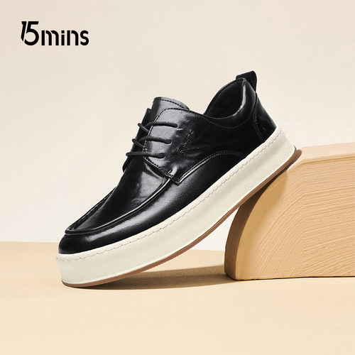 15mins男鞋2025春季新款厚底增高板鞋软底透气百搭低帮休闲鞋男士