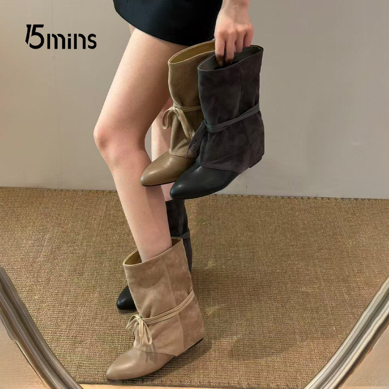 15mins韩版内增高堆堆西部靴女款