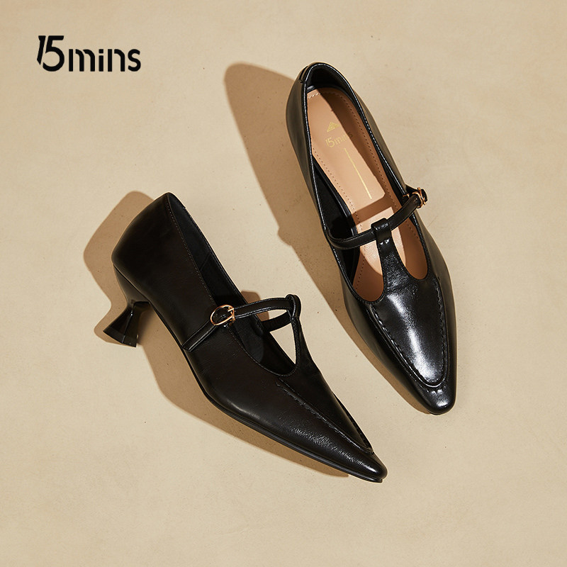 15mins黑色高跟鞋女2026新款春季女鞋设计感小众气质尖头细跟单鞋