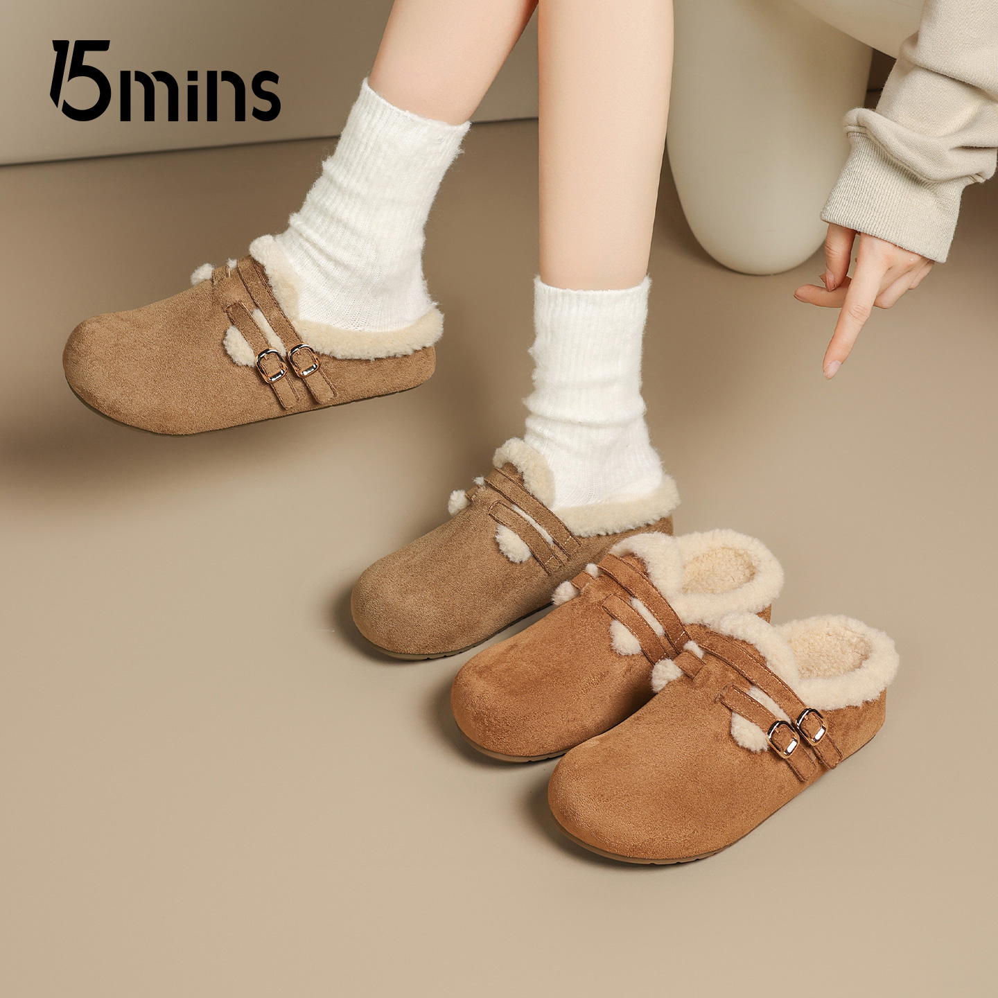 15mins平底勃肯鞋女2025新款秋