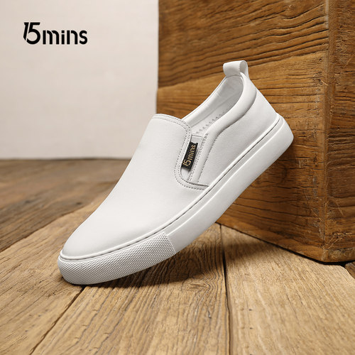 15mins男鞋2026秋季底软面男士休闲皮鞋一脚蹬防滑耐磨懒人鞋