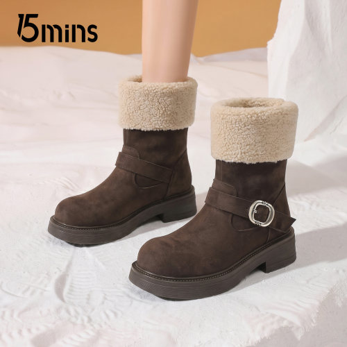 15mins女款厚底加绒保暖雪地靴