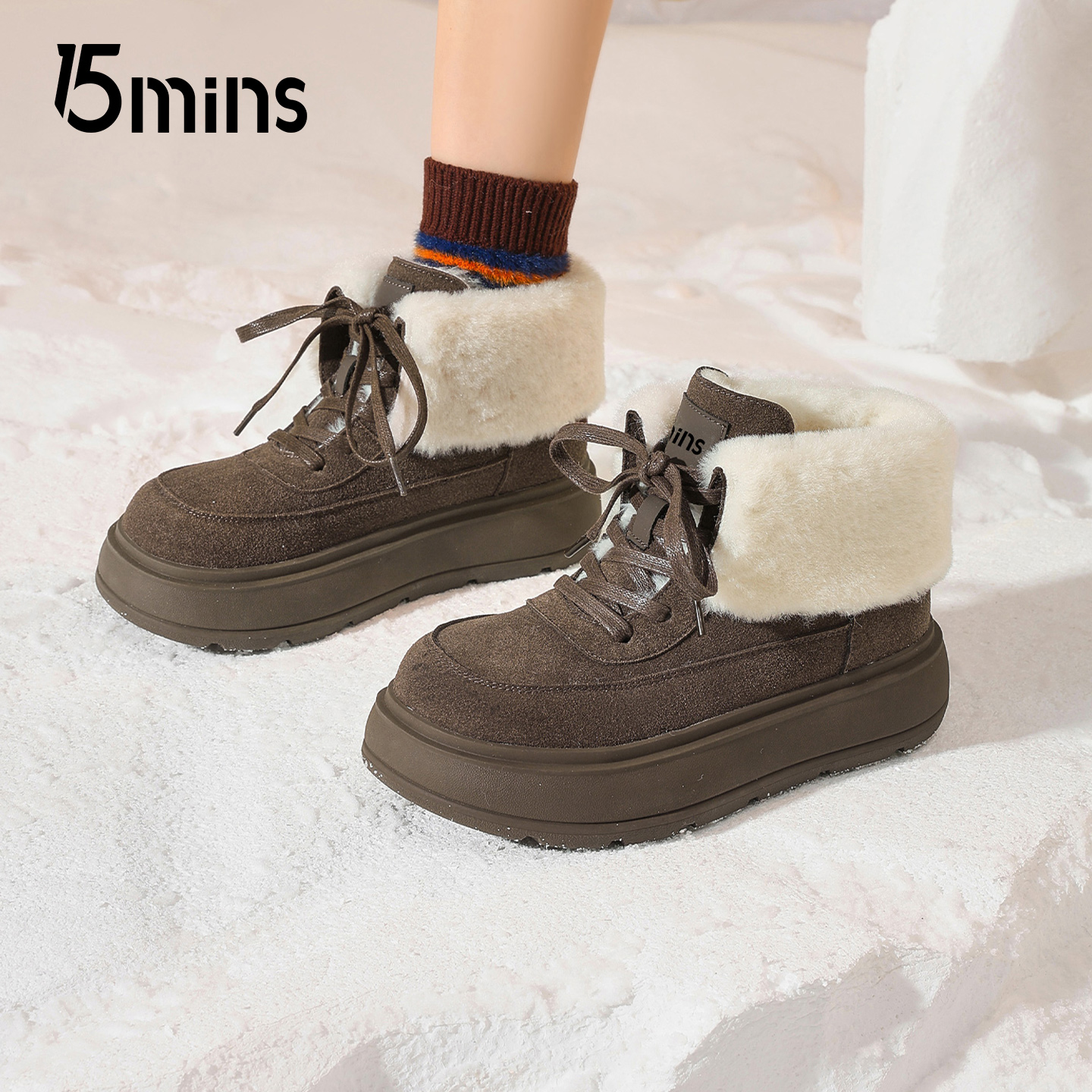 15mins复古短筒雪地靴女2025冬