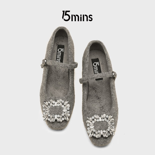15mins水钻粗跟增高玛丽珍鞋