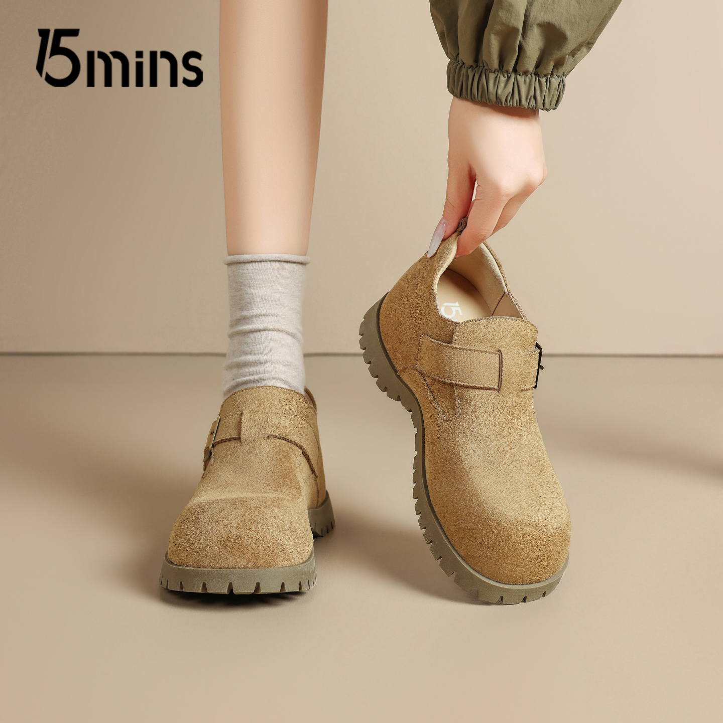 15mins厚底勃肯鞋女2025新款秋冬