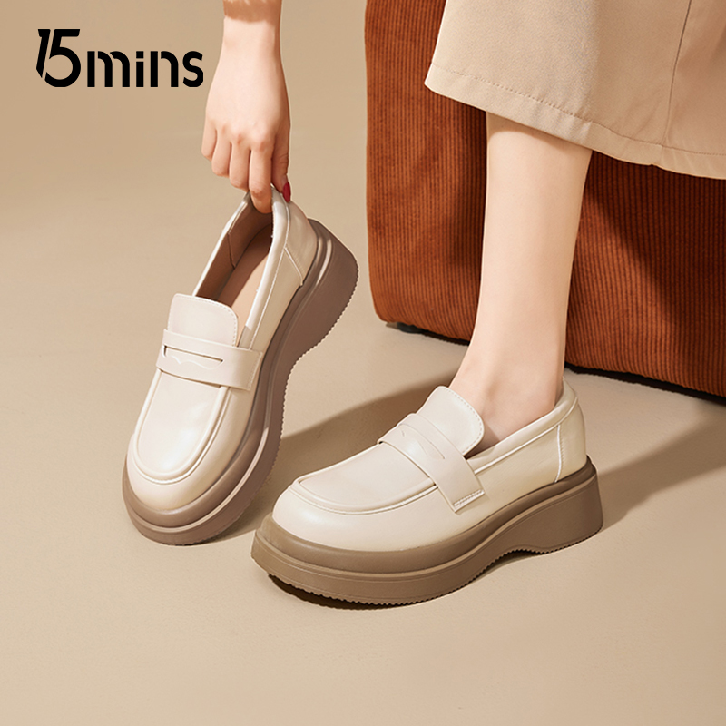 15mins厚底乐福鞋女2025新款春秋