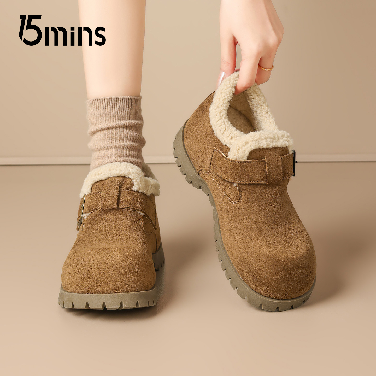 15mins加绒厚底勃肯鞋冬季保暖