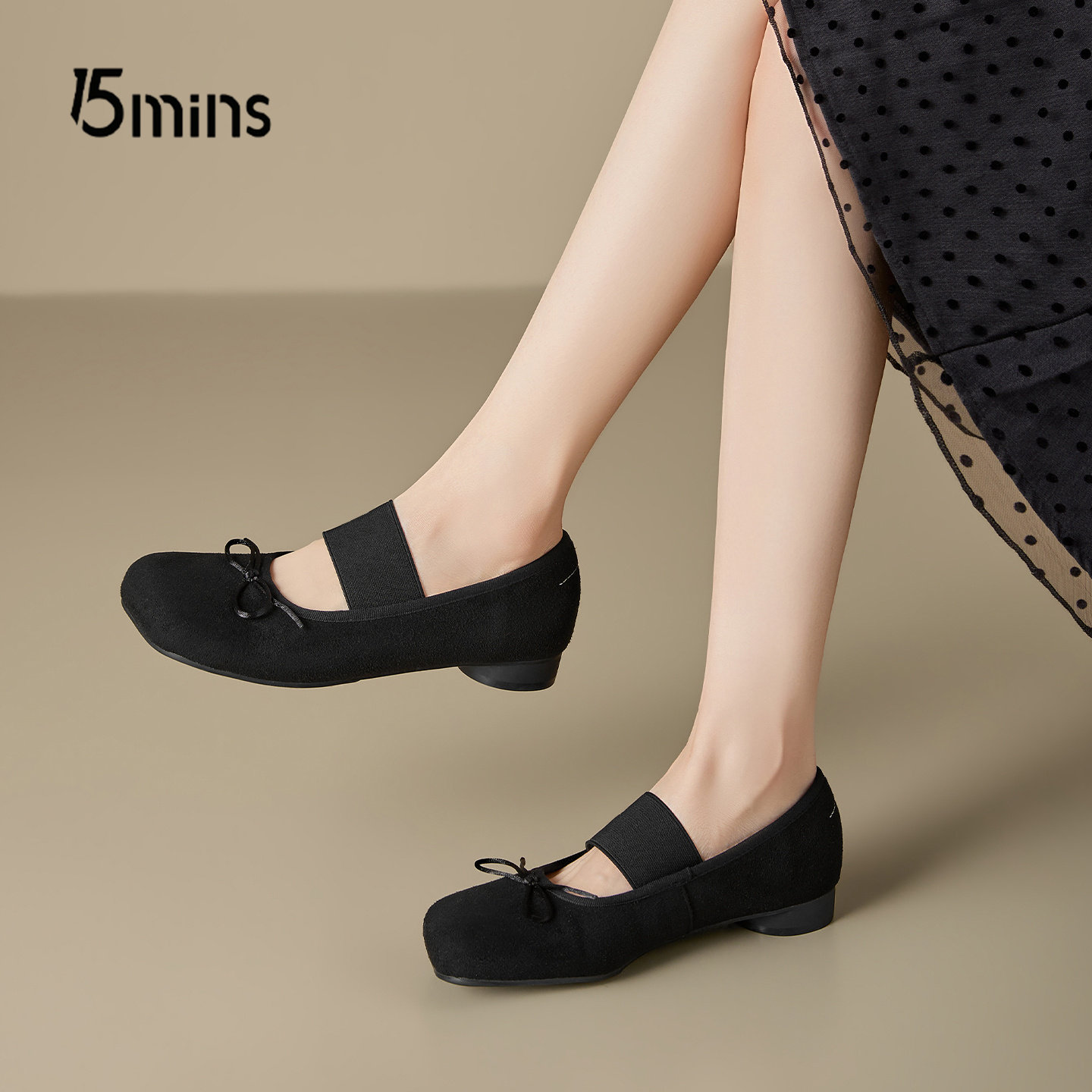 15mins黑色绒面玛丽珍鞋女2026新款春季蝴蝶结一字带芭蕾平底单鞋,女鞋,玛丽珍鞋,淘宝优惠券,粉丝福利购,淘宝优惠卷