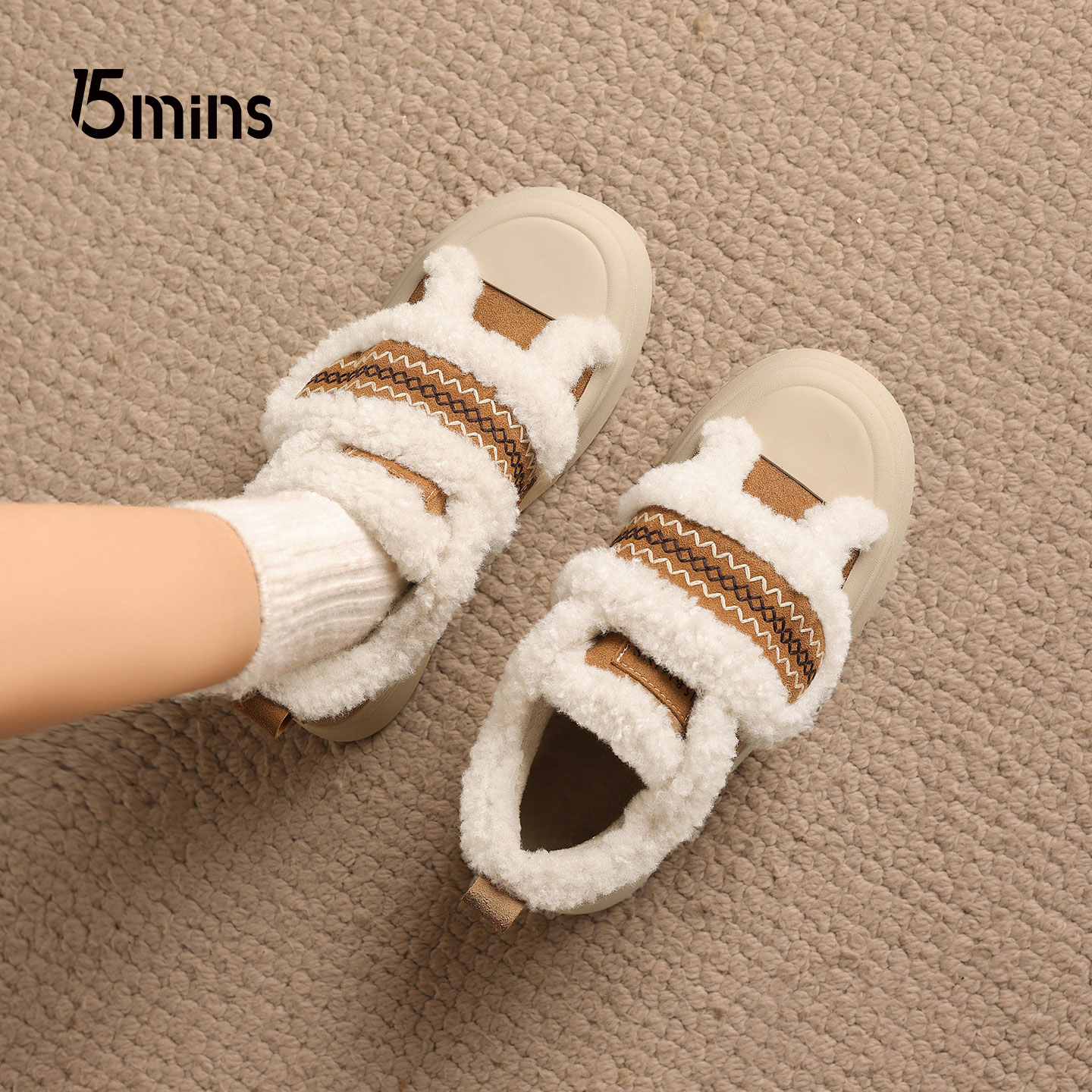 15mins厚底雪地靴女2025冬季新款