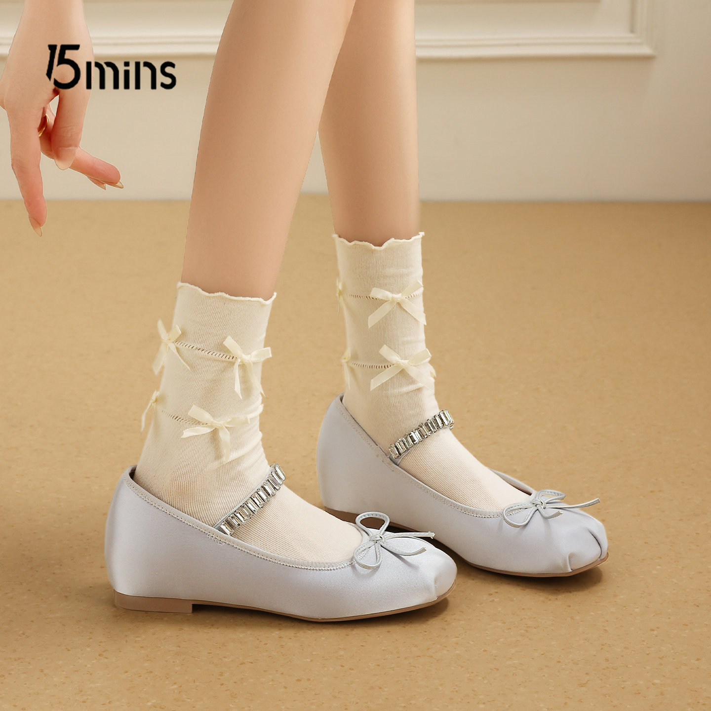 15mins水钻内增高玛丽珍鞋女2026新款春季蝴蝶结平底法式浅口单鞋,女鞋,玛丽珍鞋,淘宝优惠券,粉丝福利购,淘宝优惠卷