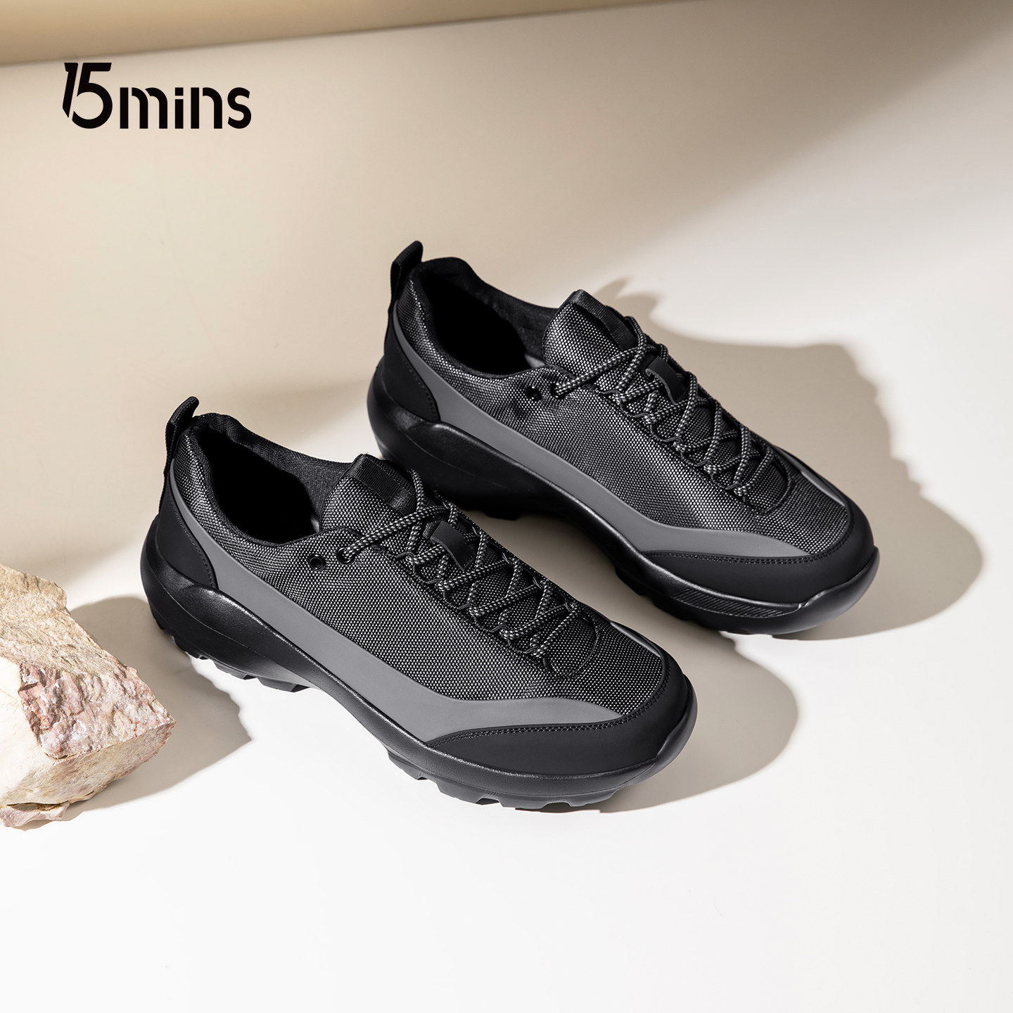 15mins男鞋冬季新款公务运动休闲鞋耐磨厚底增高户外徒步跑步鞋子