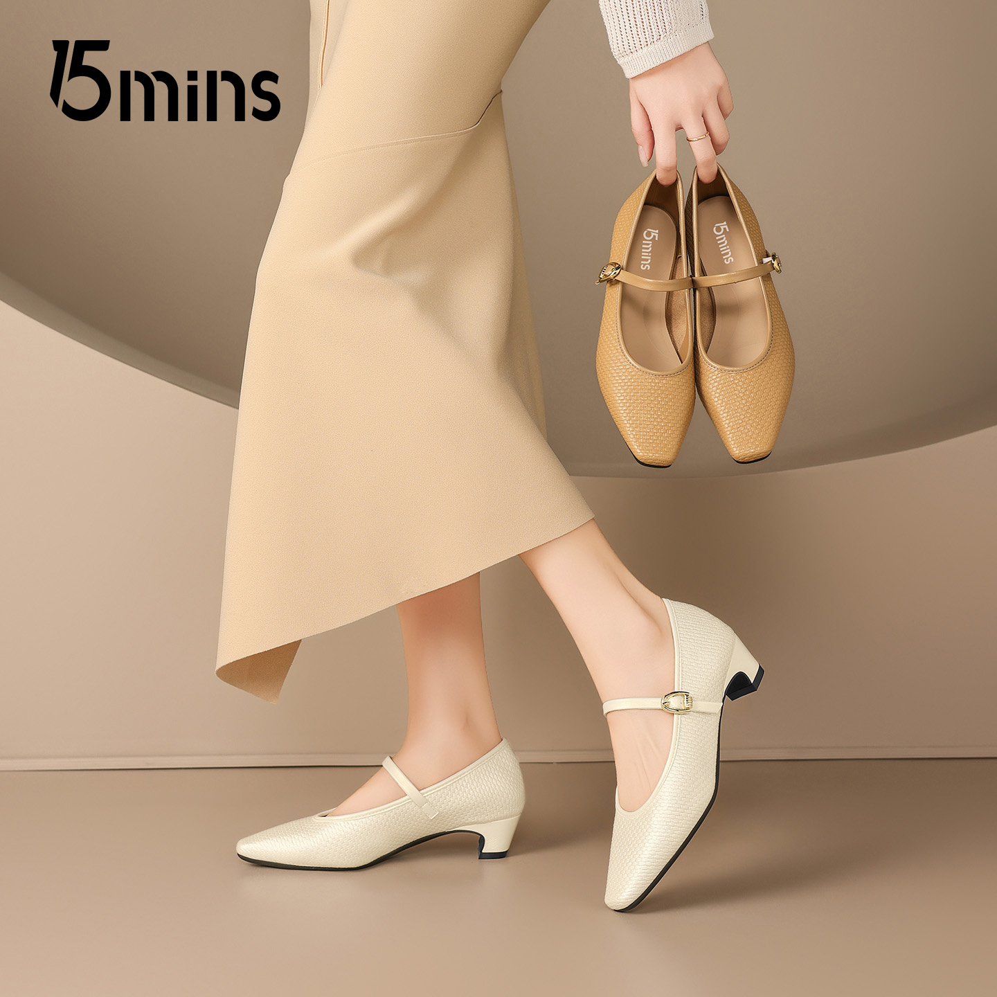 15mins法式方头玛丽珍鞋女新款