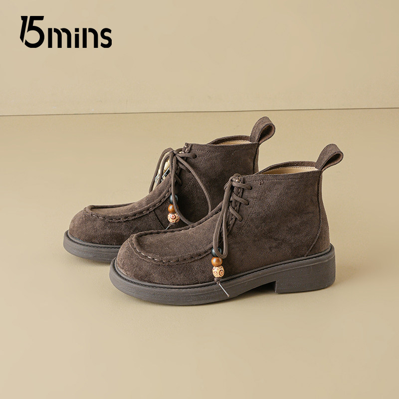15mins翻毛马丁靴女2025秋季新款百搭舒适系带短靴子厚底增高鞋子,女鞋,马丁靴,淘宝优惠券,粉丝福利购,淘宝优惠卷