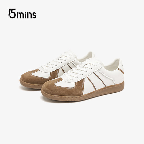 15mins德训鞋男女同款2025年新款大码防滑复古小白鞋运动板鞋情侣