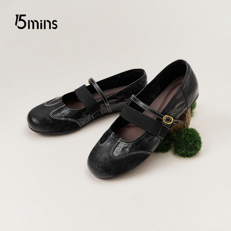 15mins复古黑色小皮鞋女平底单鞋