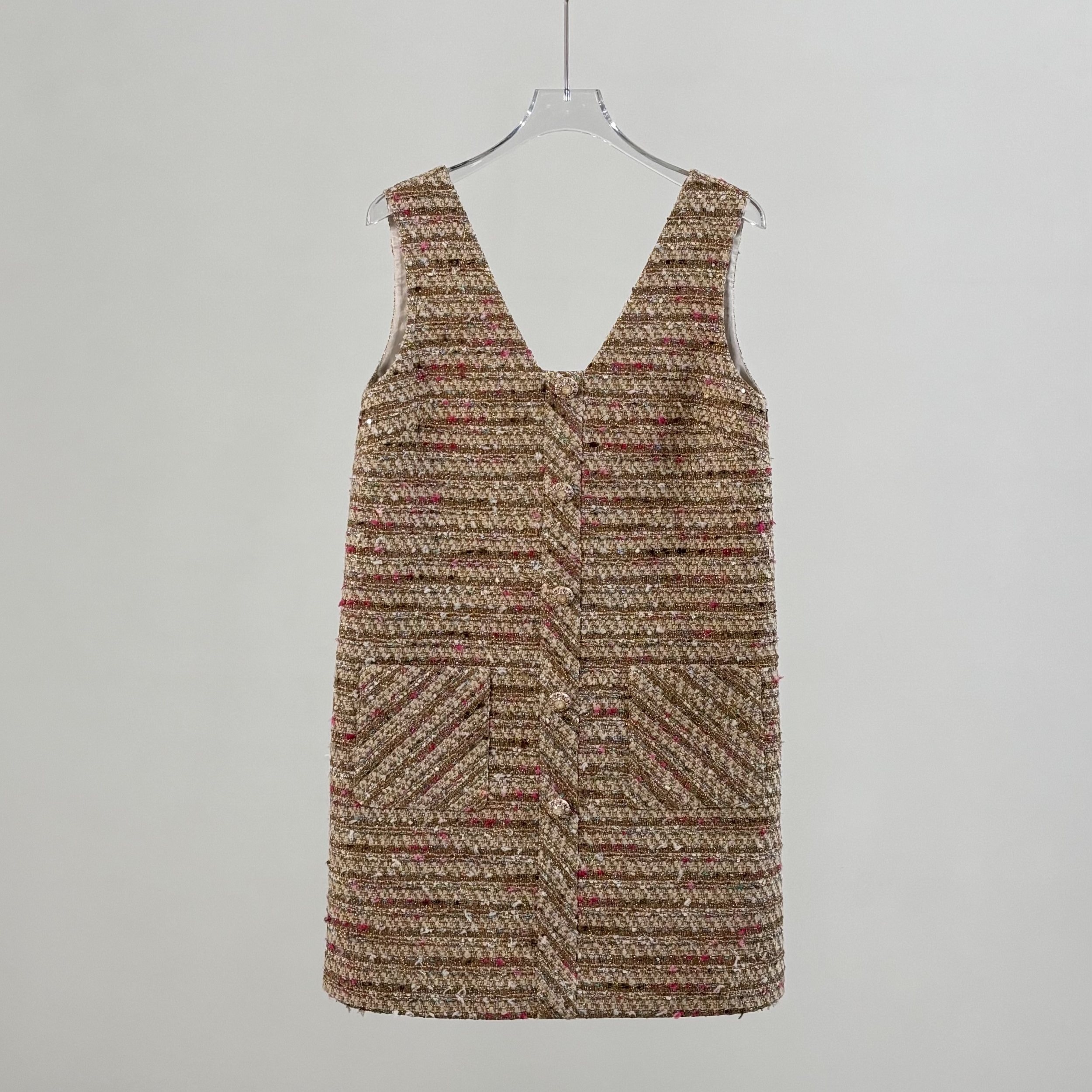 羊毛编织肌理粗花呢V领背心裙